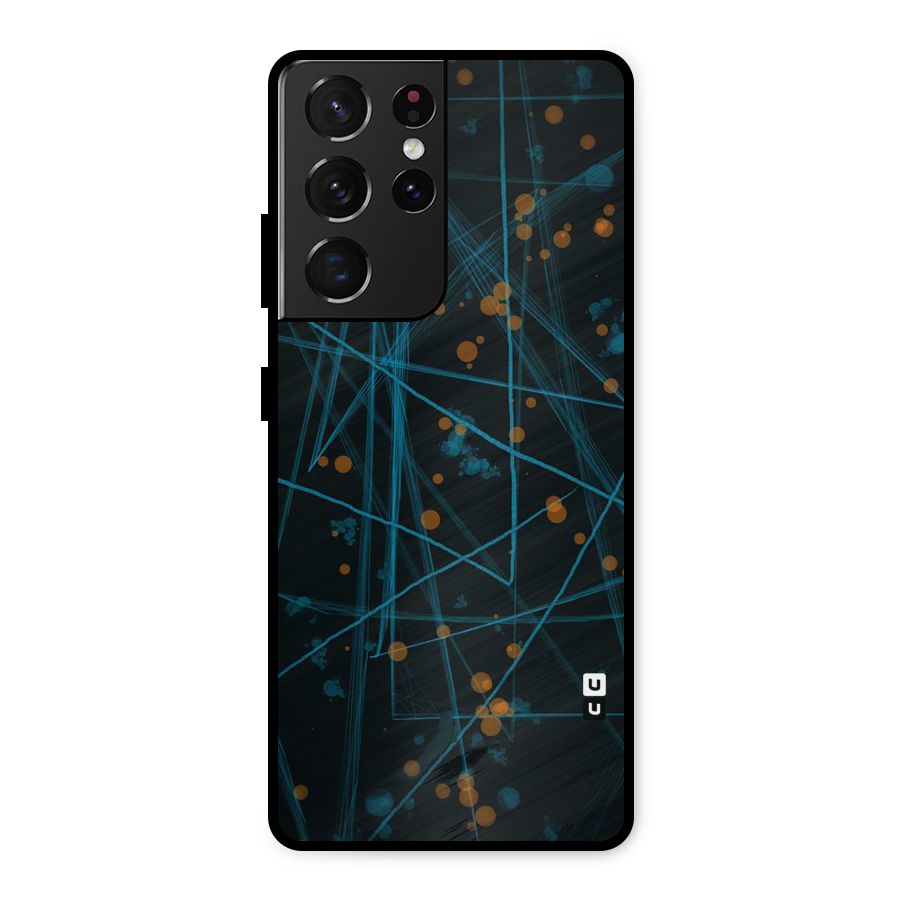 Blue Lines Gold Dots Metal Back Case for Galaxy S21 Ultra 5G