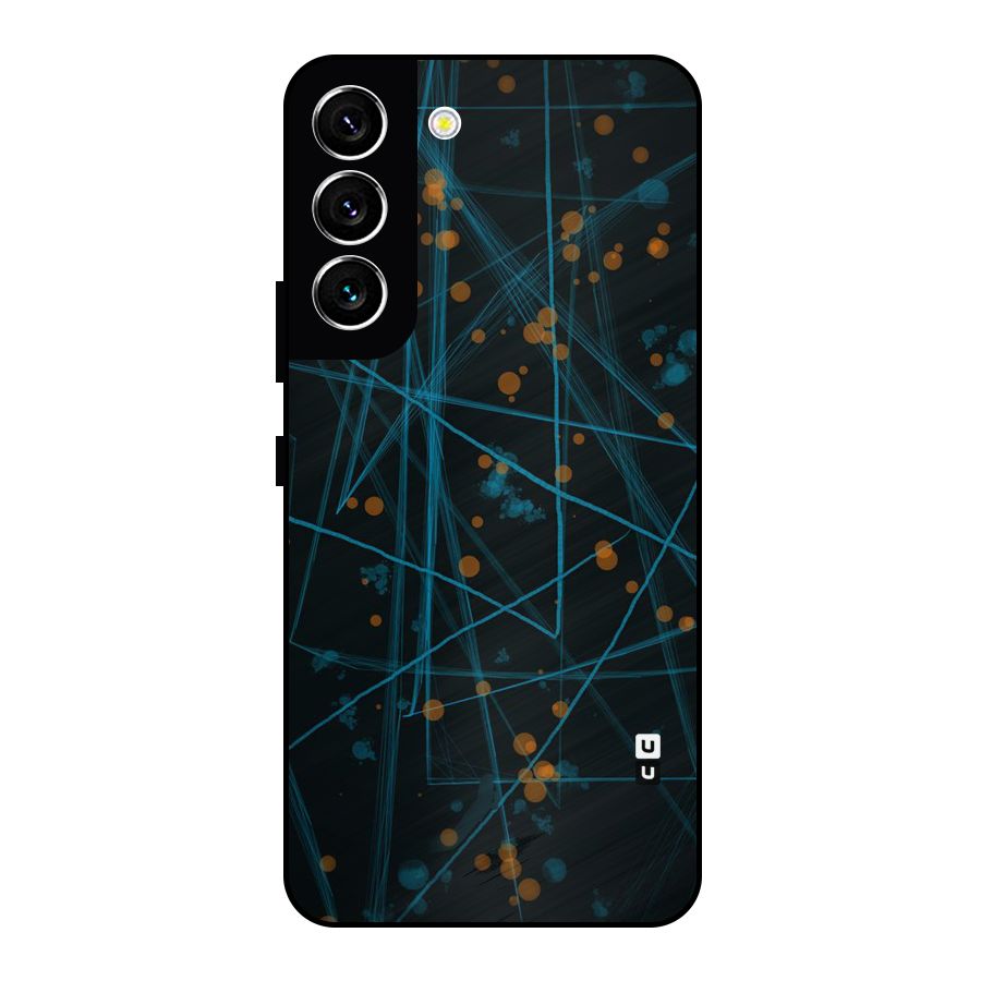 Blue Lines Gold Dots Metal Back Case for Galaxy S22 5G