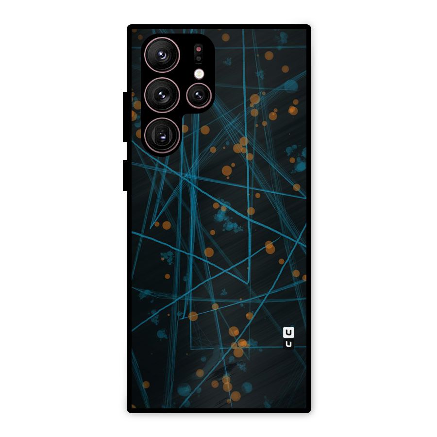 Blue Lines Gold Dots Metal Back Case for Galaxy S22 Ultra 5G