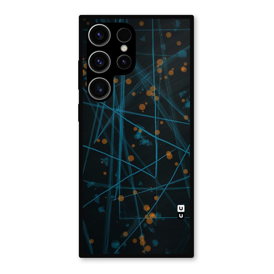 Blue Lines Gold Dots Metal Back Case for Galaxy S23 Ultra