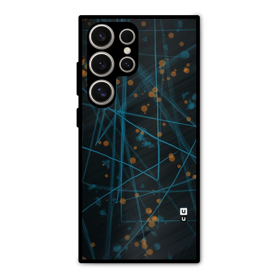 Blue Lines Gold Dots Metal Back Case for Galaxy S24 Ultra