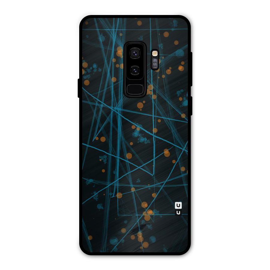 Blue Lines Gold Dots Metal Back Case for Galaxy S9 Plus