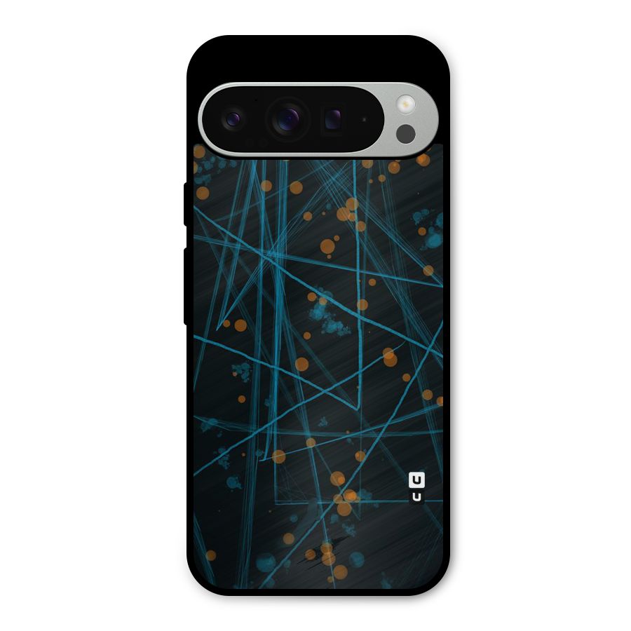 Blue Lines Gold Dots Metal Back Case for Google Pixel 9 Pro XL