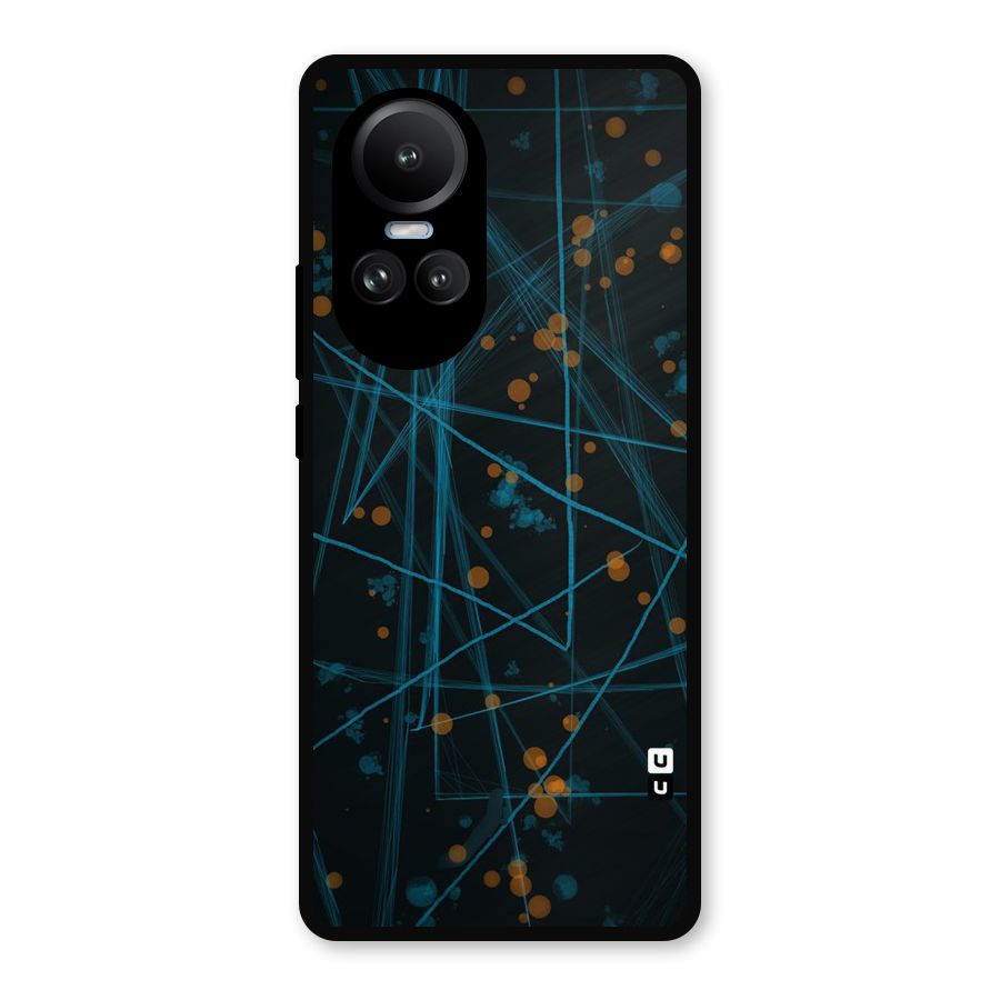 Blue Lines Gold Dots Metal Back Case for Oppo Reno10 Pro