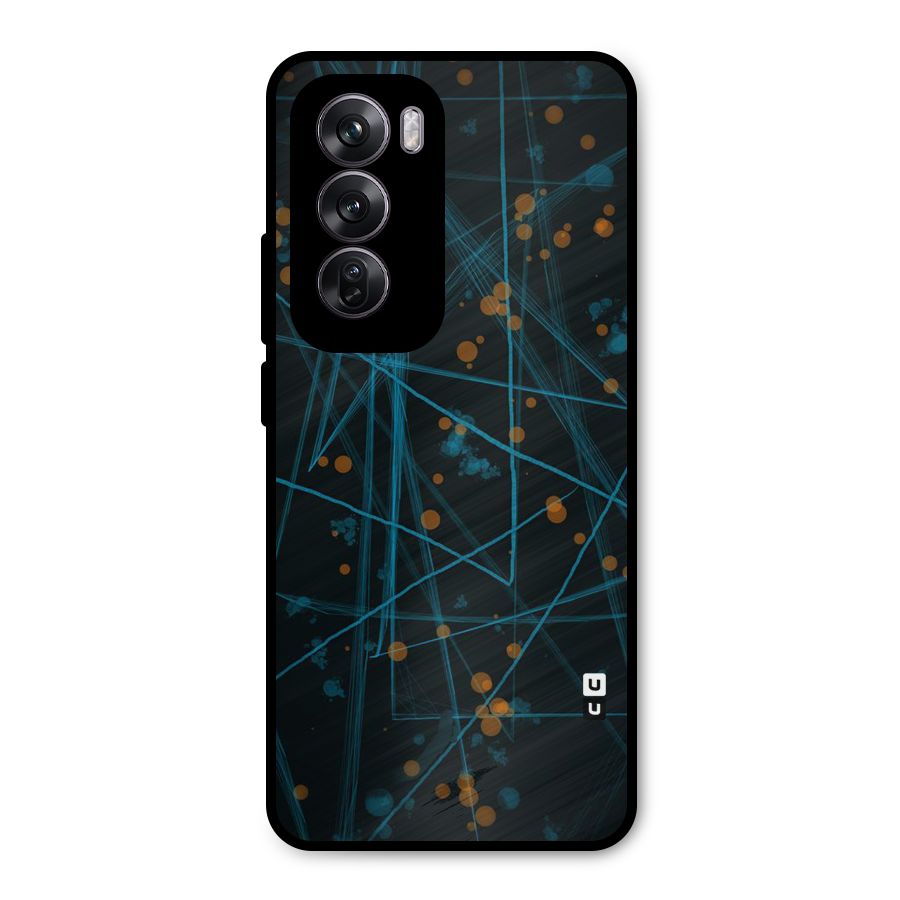 Blue Lines Gold Dots Metal Back Case for Oppo Reno12 Pro
