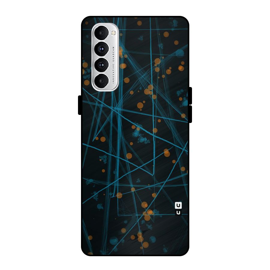 Blue Lines Gold Dots Metal Back Case for Oppo Reno4 Pro