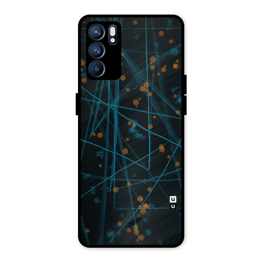 Blue Lines Gold Dots Metal Back Case for Oppo Reno6 5G