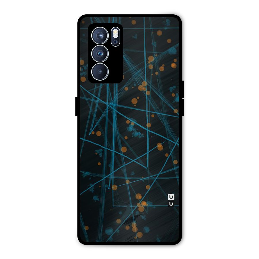 Blue Lines Gold Dots Metal Back Case for Oppo Reno6 Pro 5G