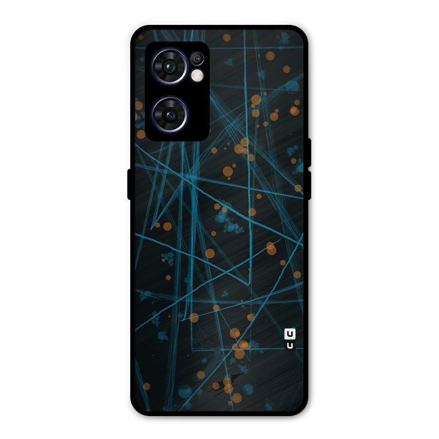 Blue Lines Gold Dots Metal Back Case for Oppo Reno7 5G