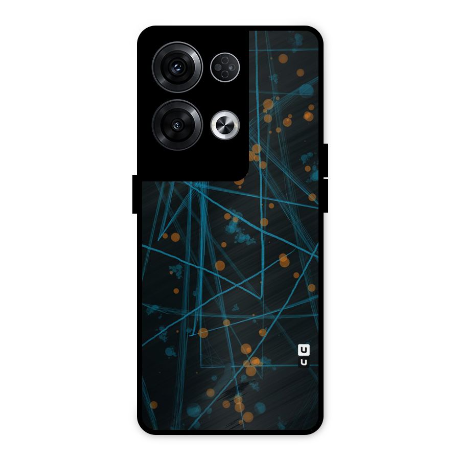 Blue Lines Gold Dots Metal Back Case for Oppo Reno8 Pro 5G