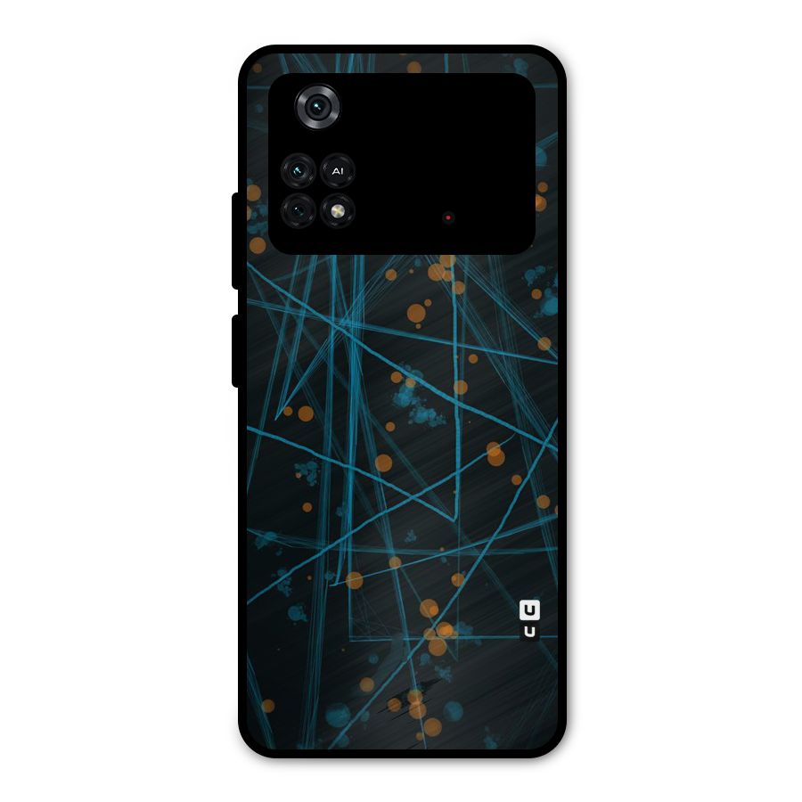 Blue Lines Gold Dots Metal Back Case for Poco M4 Pro 4G