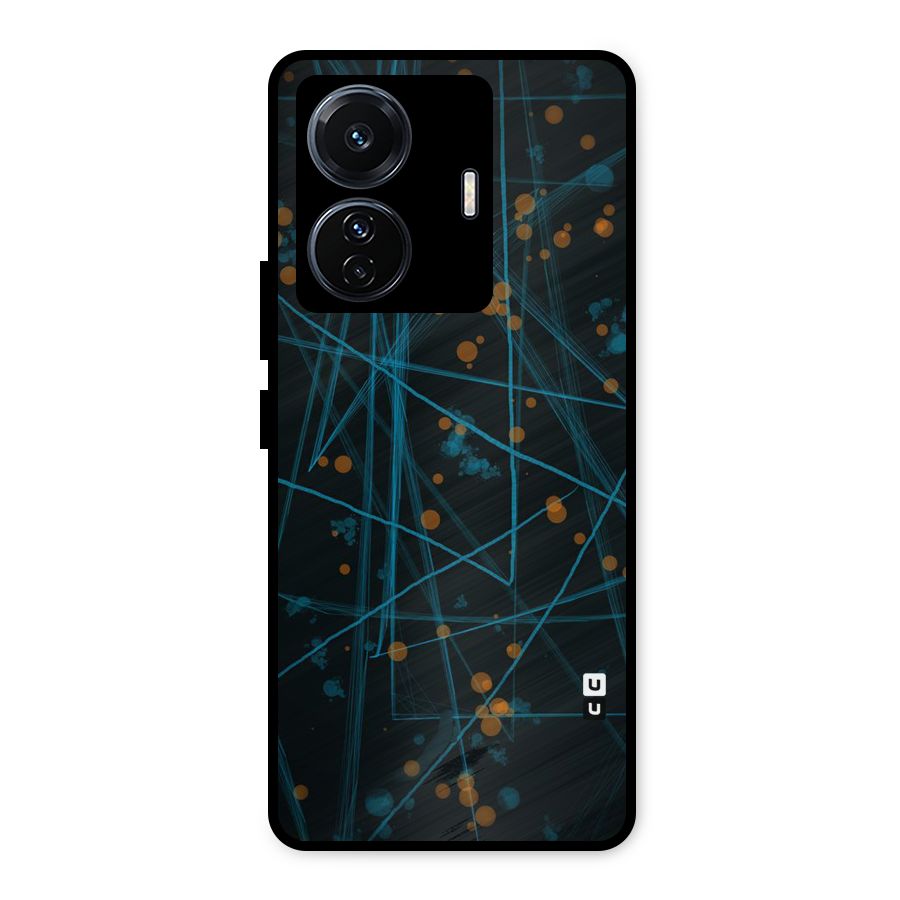 Blue Lines Gold Dots Metal Back Case for Vivo T1 Pro