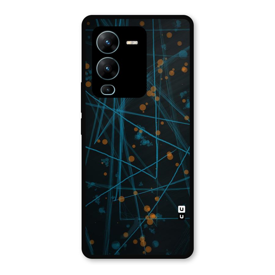 Blue Lines Gold Dots Metal Back Case for Vivo V25 Pro