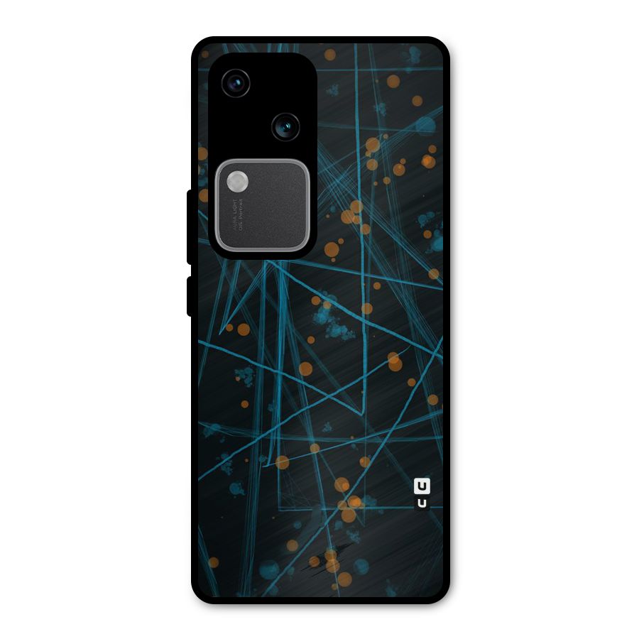 Blue Lines Gold Dots Metal Back Case for Vivo V30 Pro