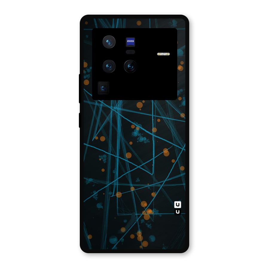 Blue Lines Gold Dots Metal Back Case for Vivo X80 Pro