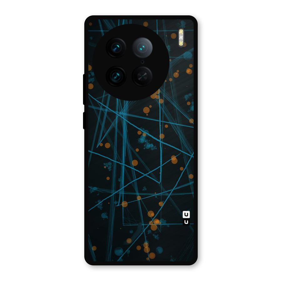 Blue Lines Gold Dots Metal Back Case for Vivo X90 Pro