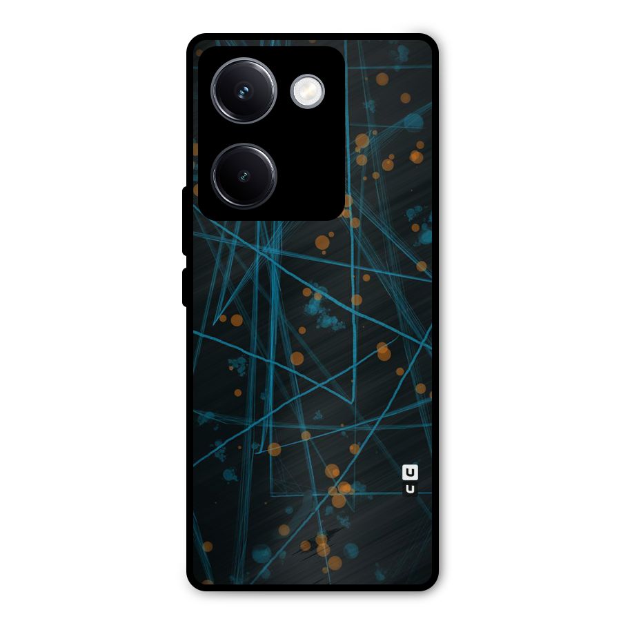 Blue Lines Gold Dots Metal Back Case for Vivo Y300 Plus