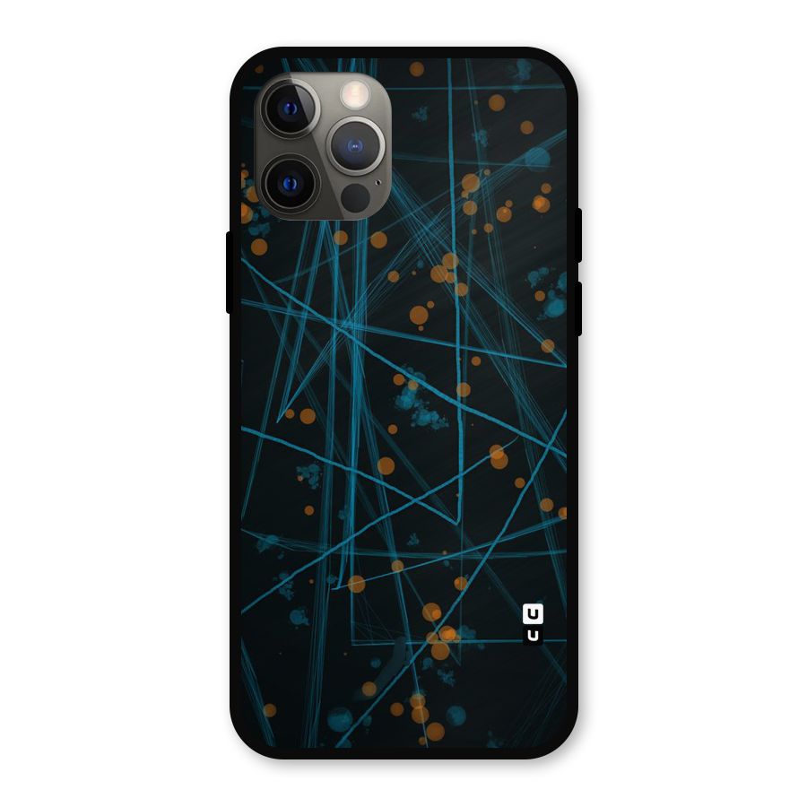 Blue Lines Gold Dots Metal Back Case for iPhone 12 Pro