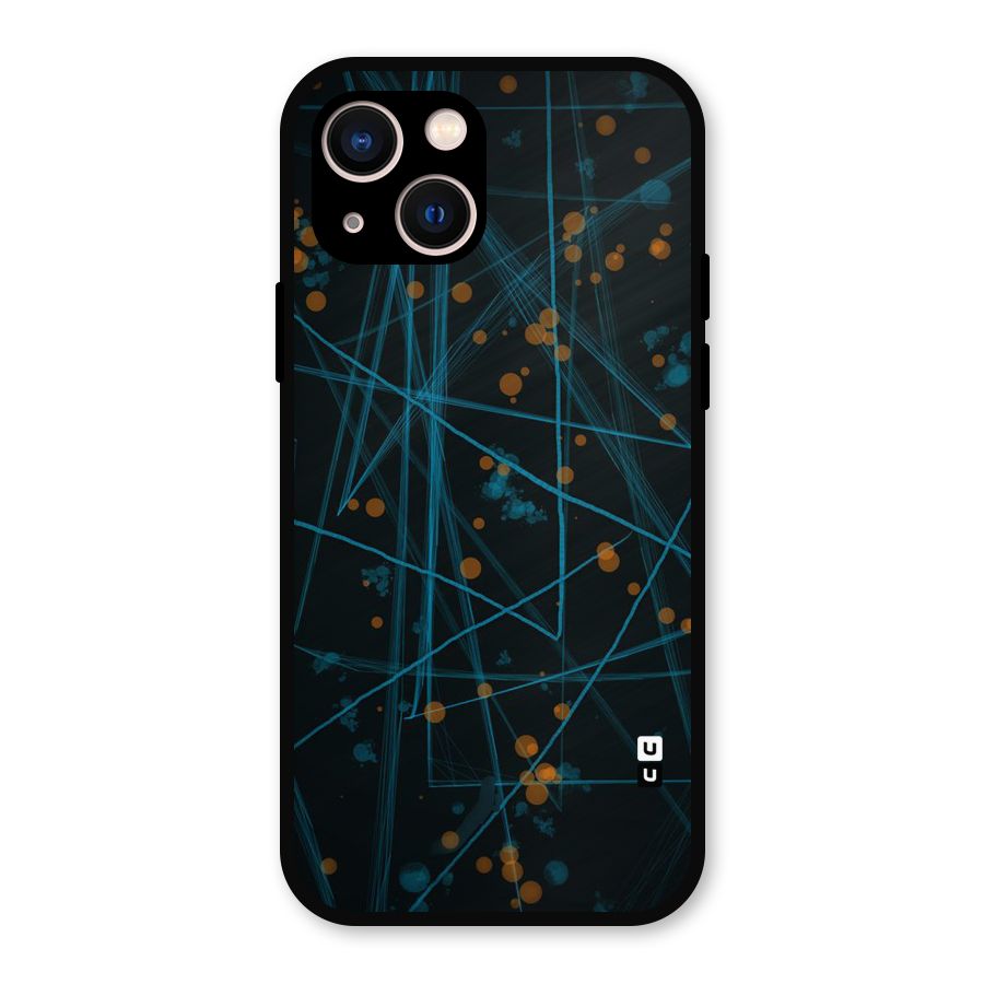 Blue Lines Gold Dots Metal Back Case for iPhone 13