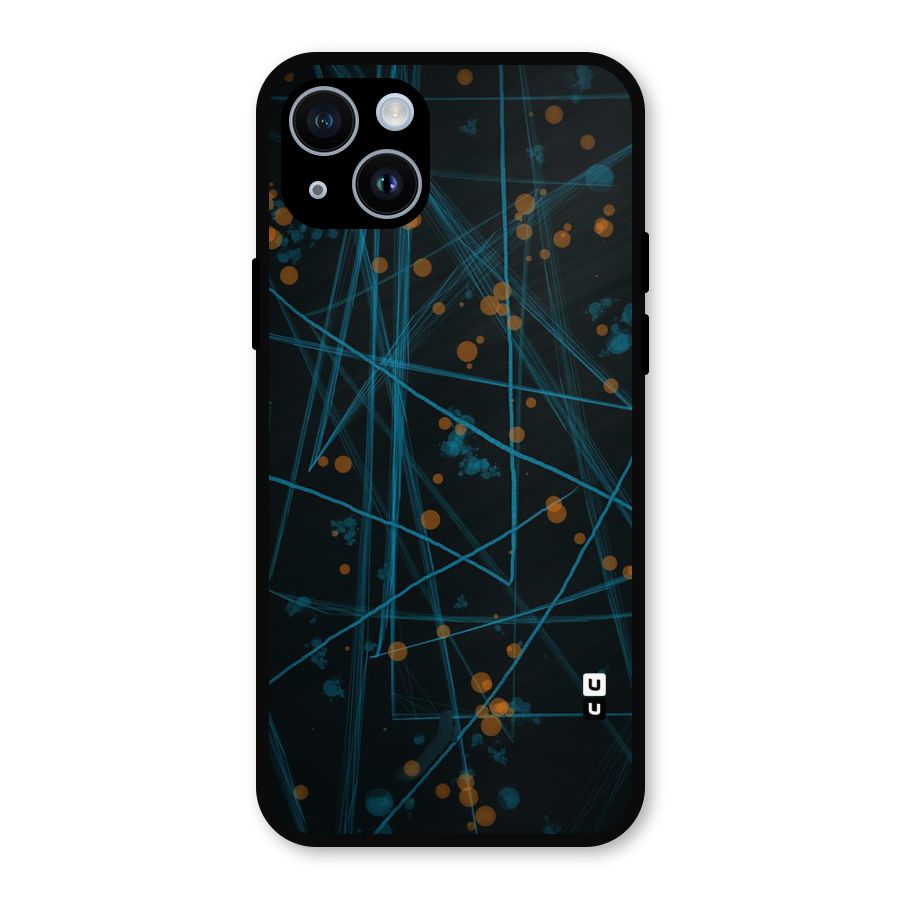 Blue Lines Gold Dots Metal Back Case for iPhone 14