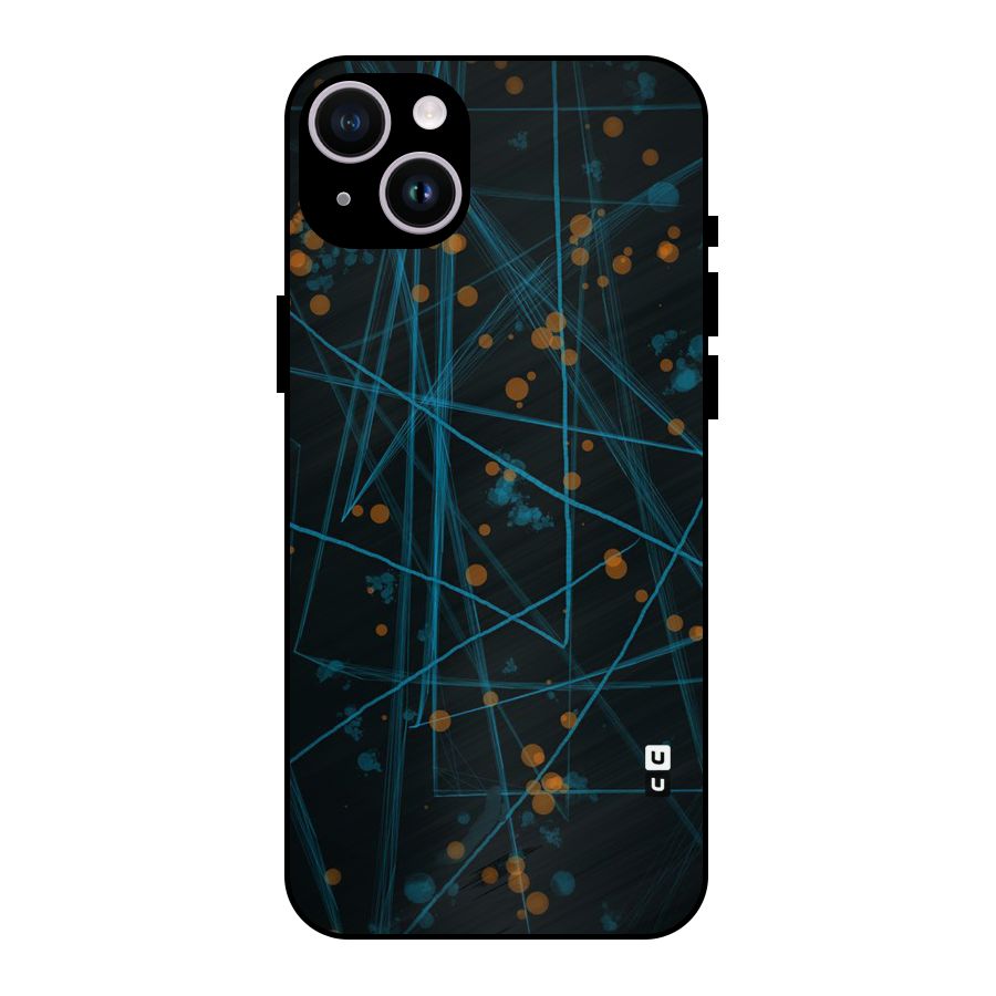 Blue Lines Gold Dots Metal Back Case for iPhone 14 Plus