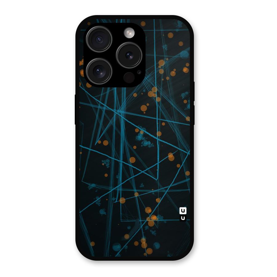 Blue Lines Gold Dots Metal Back Case for iPhone 15 Pro