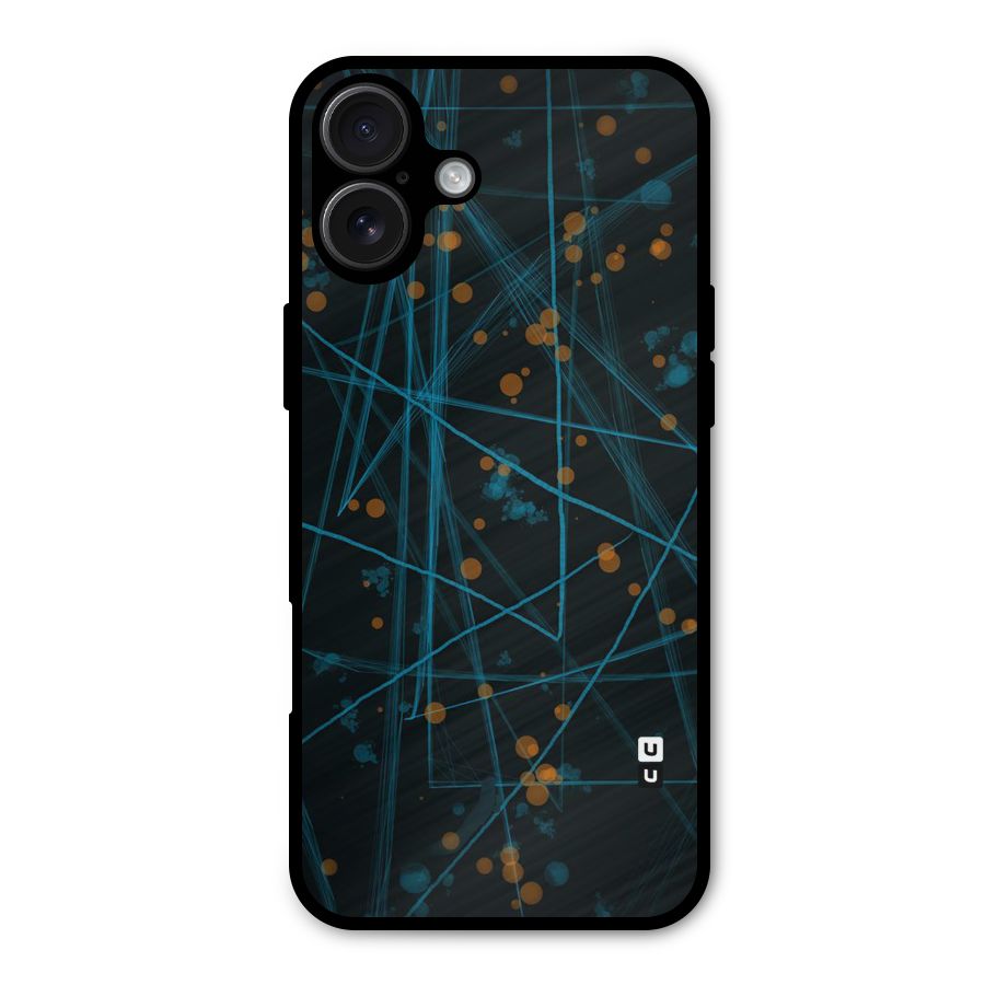 Blue Lines Gold Dots Metal Back Case for iPhone 16 Plus