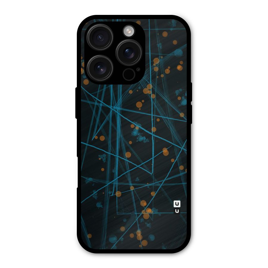 Blue Lines Gold Dots Metal Back Case for iPhone 16 Pro