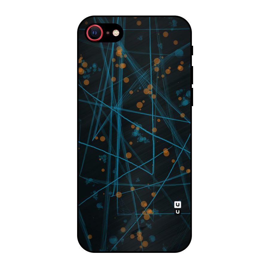 Blue Lines Gold Dots Metal Back Case for iPhone SE 2022