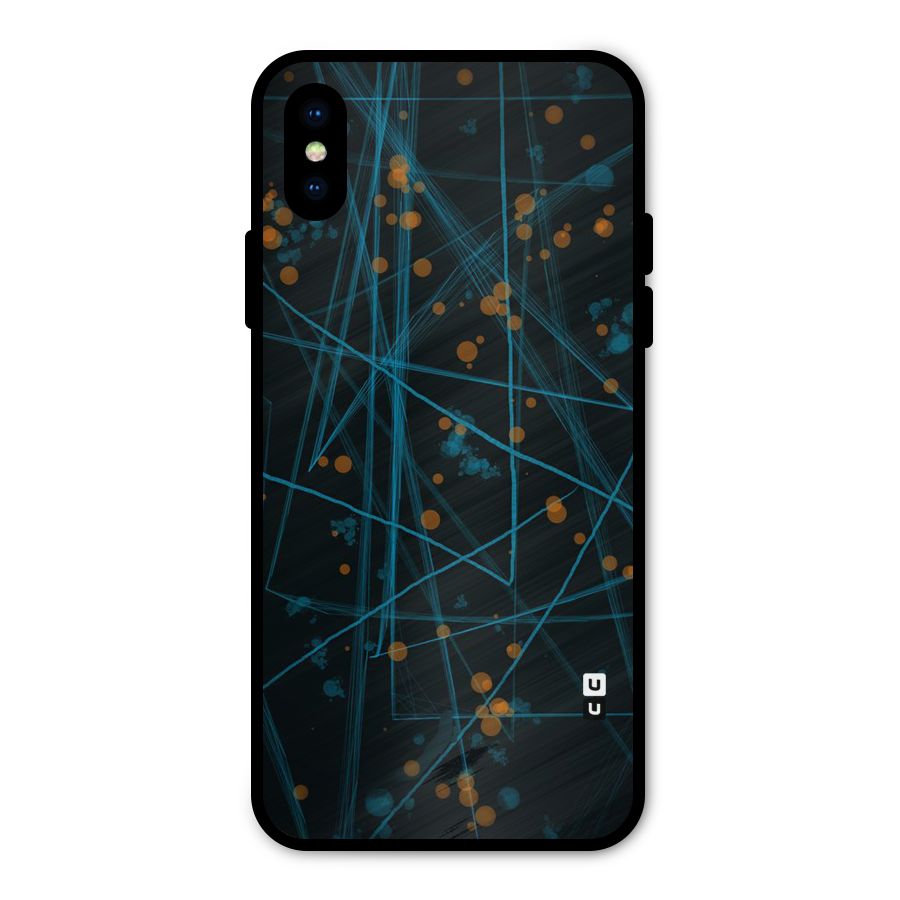 Blue Lines Gold Dots Metal Back Case for iPhone X