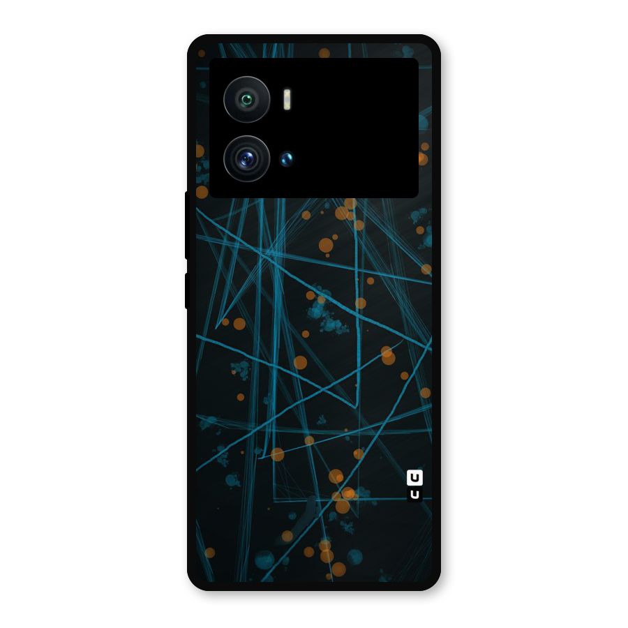 Blue Lines Gold Dots Metal Back Case for iQOO 9 Pro