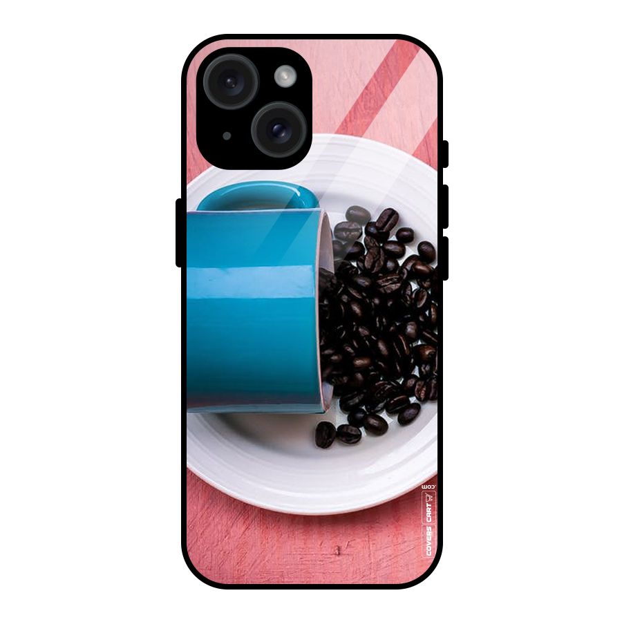 Blue Mug And Beans Glass Back Case for iPhone 15