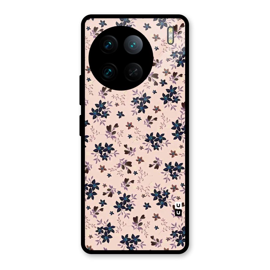 Blue Peach Floral Glass Back Case for Vivo X90 Pro