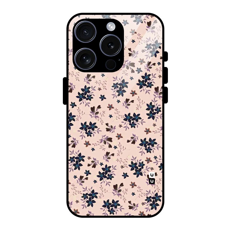 Blue Peach Floral Glass Back Case for iPhone 15 Pro