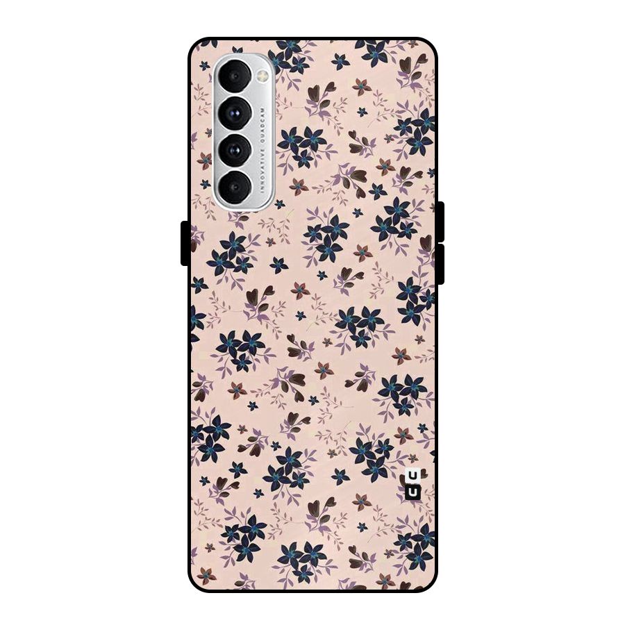 Blue Peach Floral Metal Back Case for Oppo Reno4 Pro