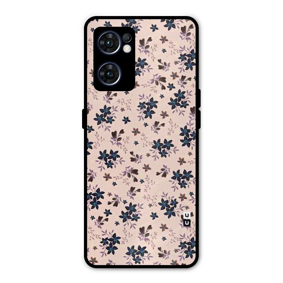 Blue Peach Floral Metal Back Case for Oppo Reno7 5G