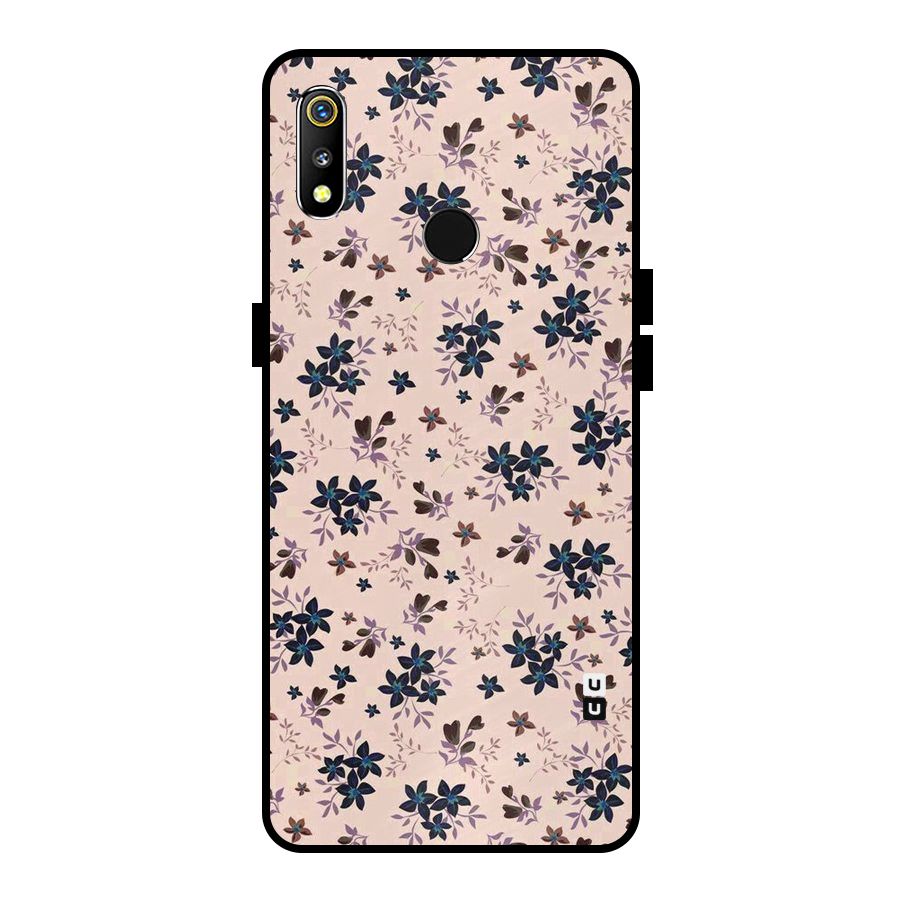 Blue Peach Floral Metal Back Case for Realme 3