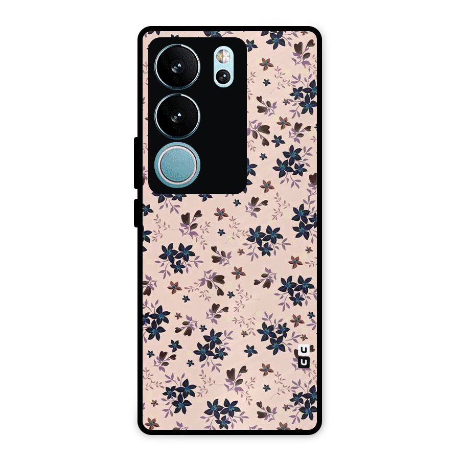 Blue Peach Floral Metal Back Case for Vivo V29 Pro
