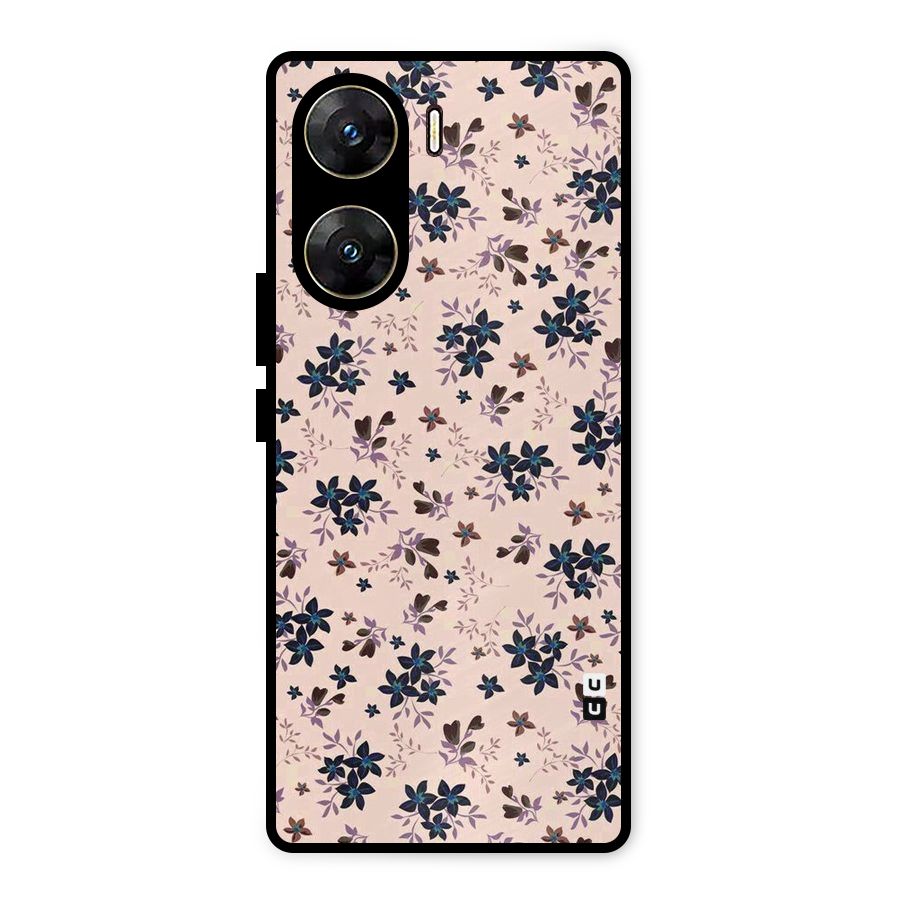 Blue Peach Floral Metal Back Case for Vivo V29e