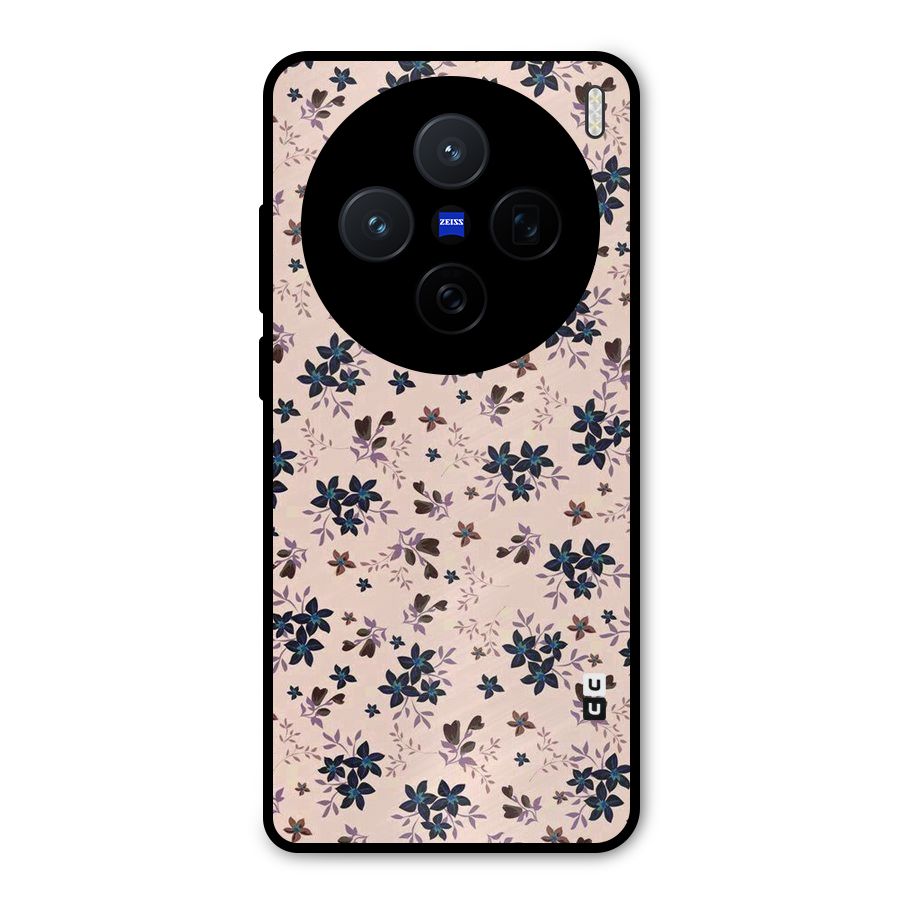 Blue Peach Floral Metal Back Case for Vivo X200