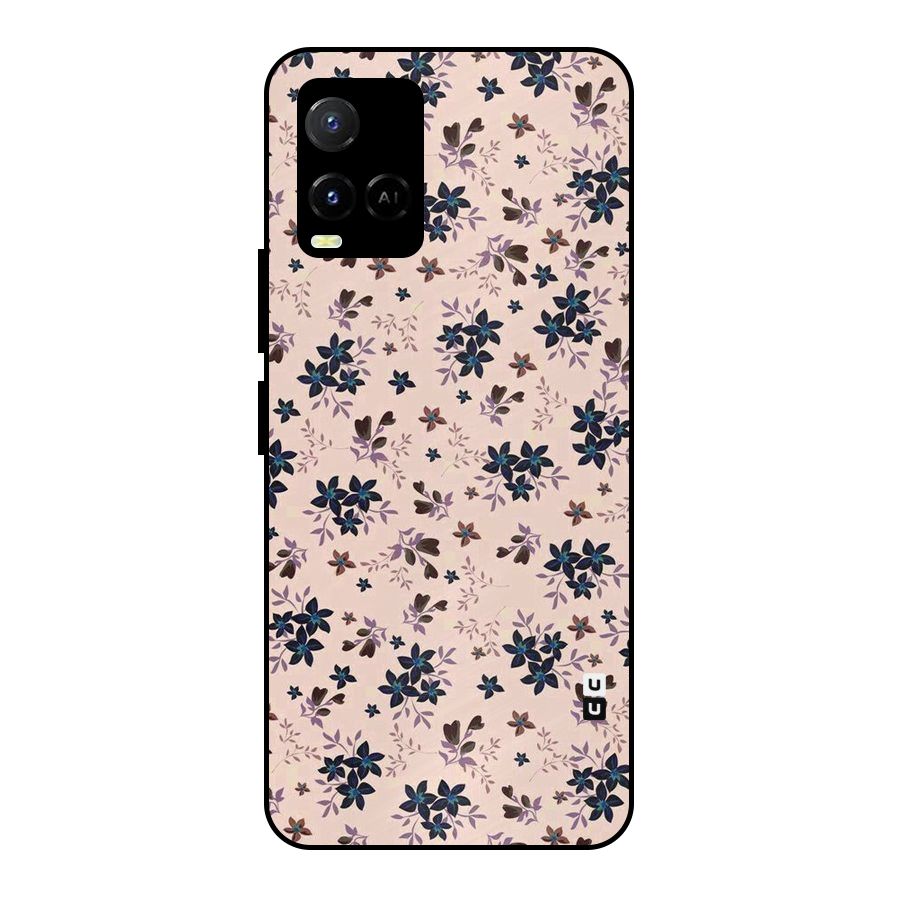 Blue Peach Floral Metal Back Case for Vivo Y21A