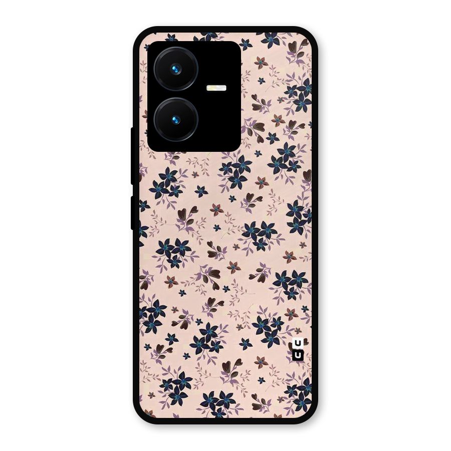 Blue Peach Floral Metal Back Case for Vivo Y22