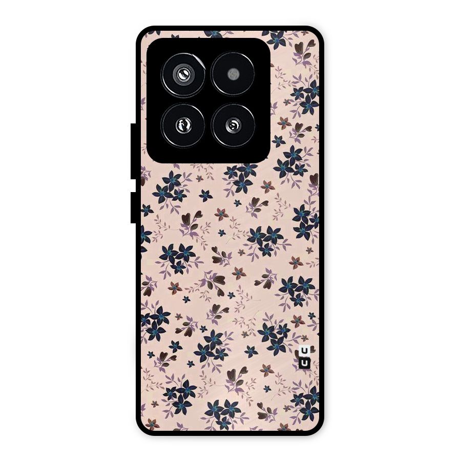 Blue Peach Floral Metal Back Case for Xiaomi 14 Pro