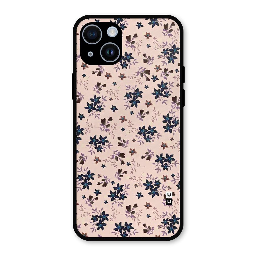 Blue Peach Floral Metal Back Case for iPhone 14