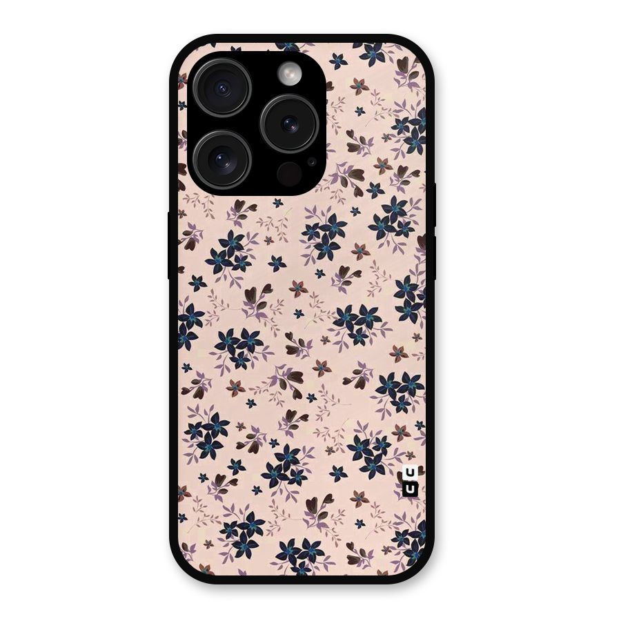 Blue Peach Floral Metal Back Case for iPhone 15 Pro