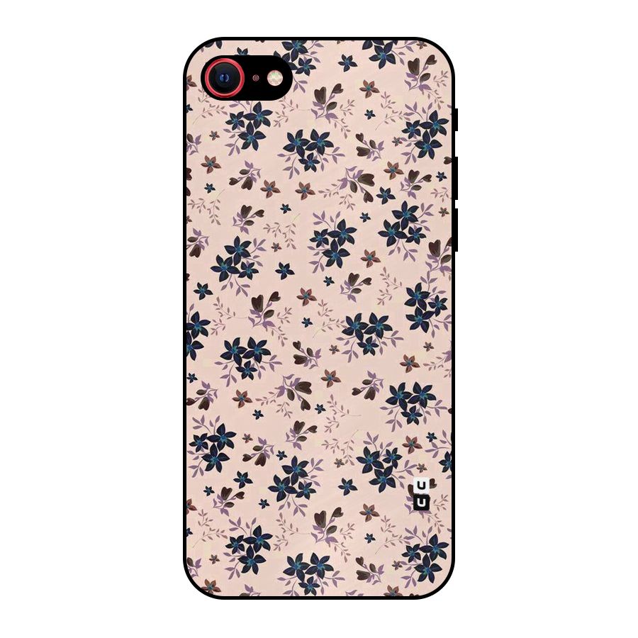 Blue Peach Floral Metal Back Case for iPhone 8