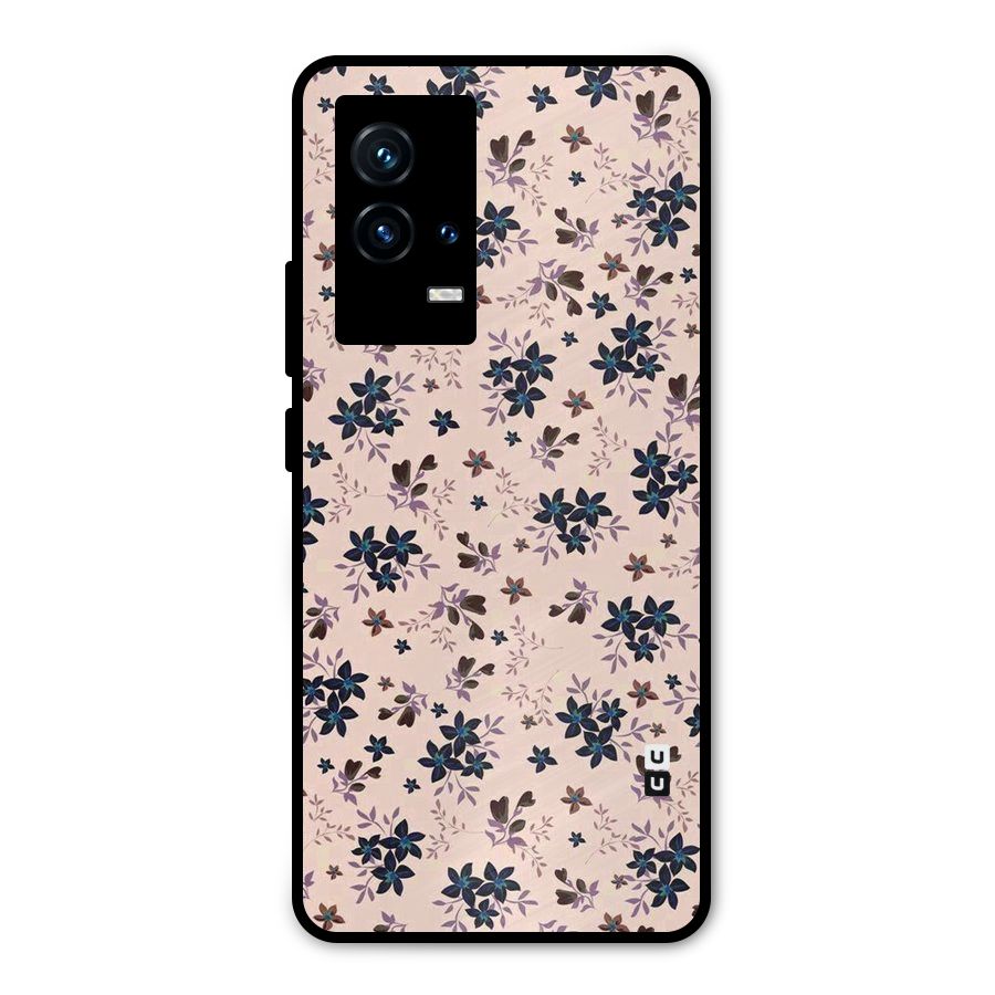 Blue Peach Floral Metal Back Case for iQOO 9 5G