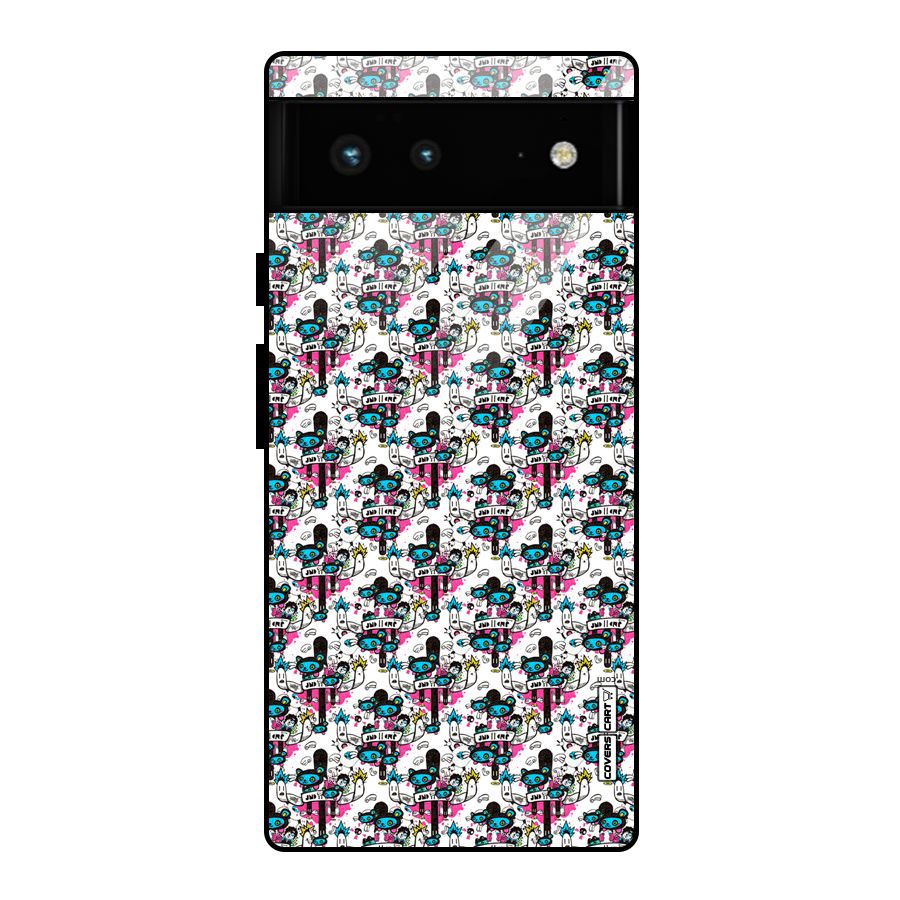 Blue Pink Pattern Glass Back Case for Google Pixel 6