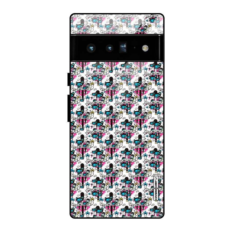 Blue Pink Pattern Glass Back Case for Google Pixel 6 Pro