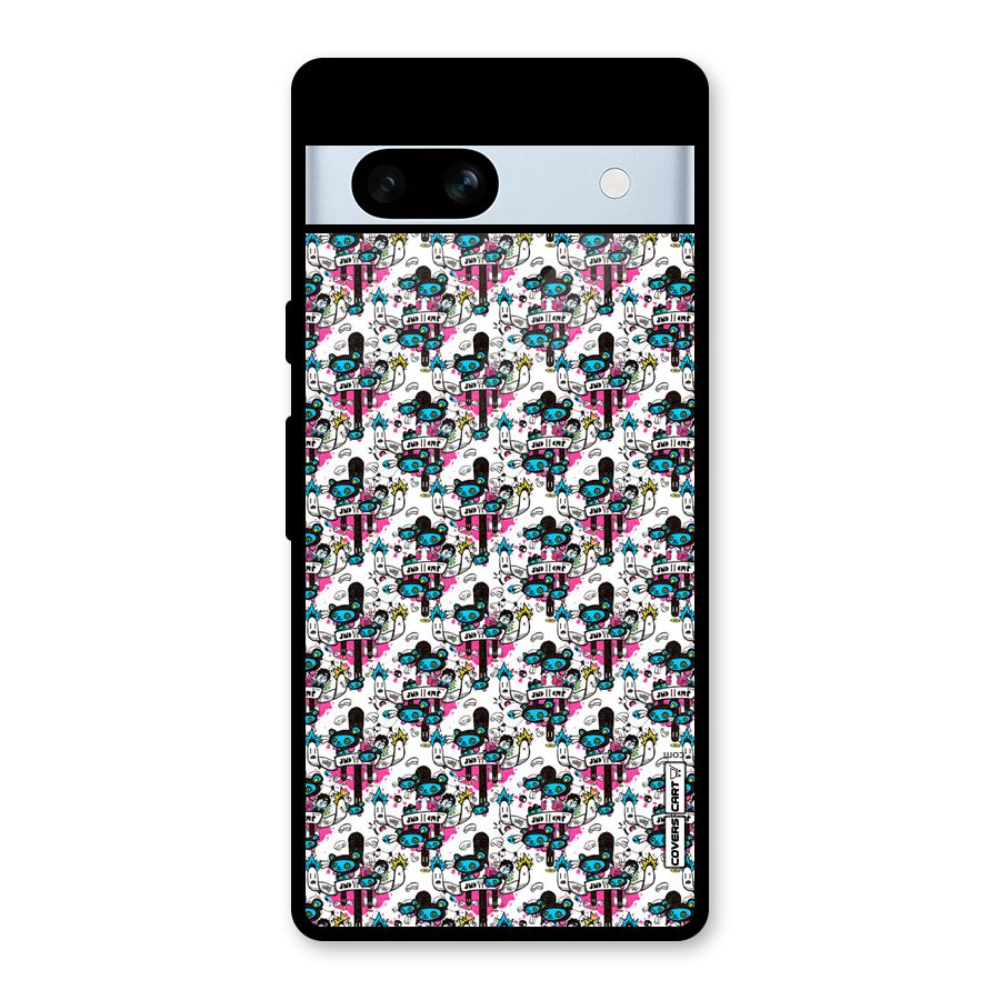 Blue Pink Pattern Glass Back Case for Google Pixel 7a